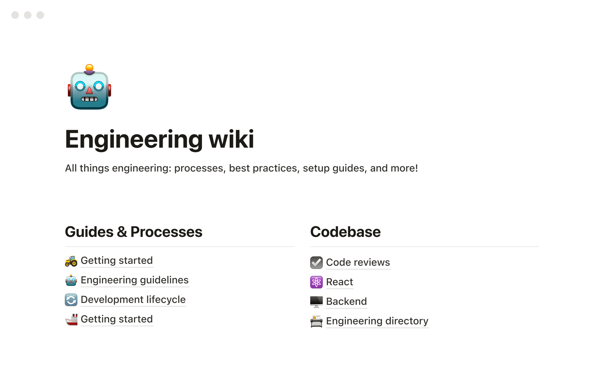 顯示工程 Wikis 百科的 Notion 工作空間螢幕截圖