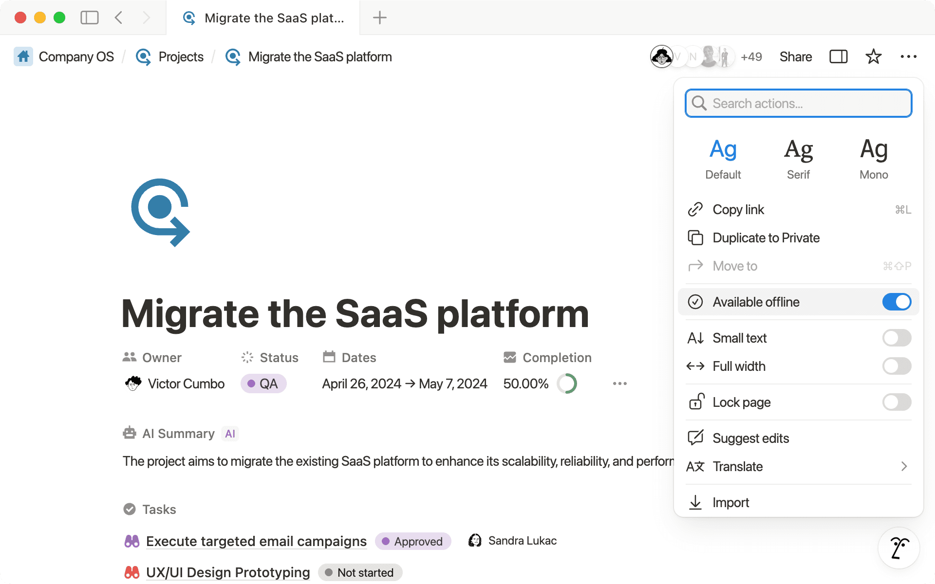 Capture d’écran du mode hors ligne