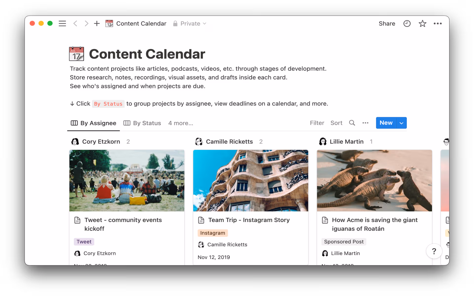 Content calendar Notion
