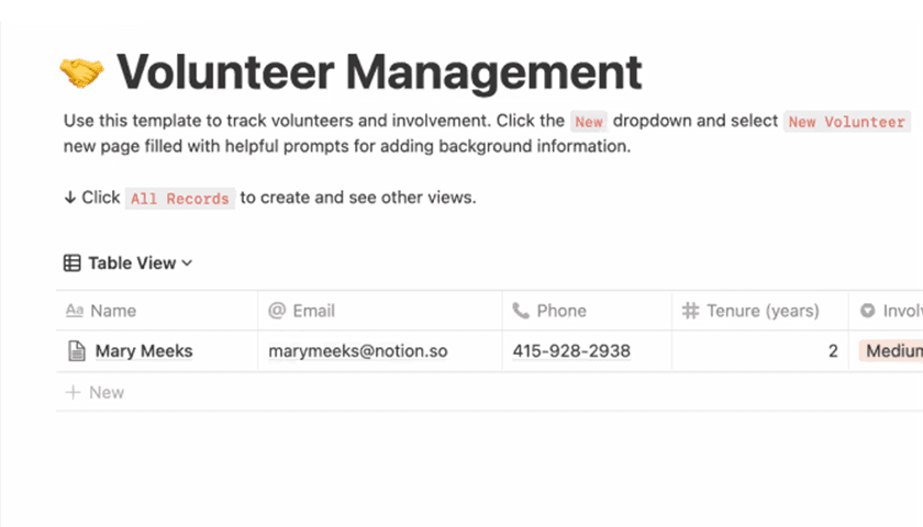 자원봉사자 관리 템플릿 프로덕트 이미지