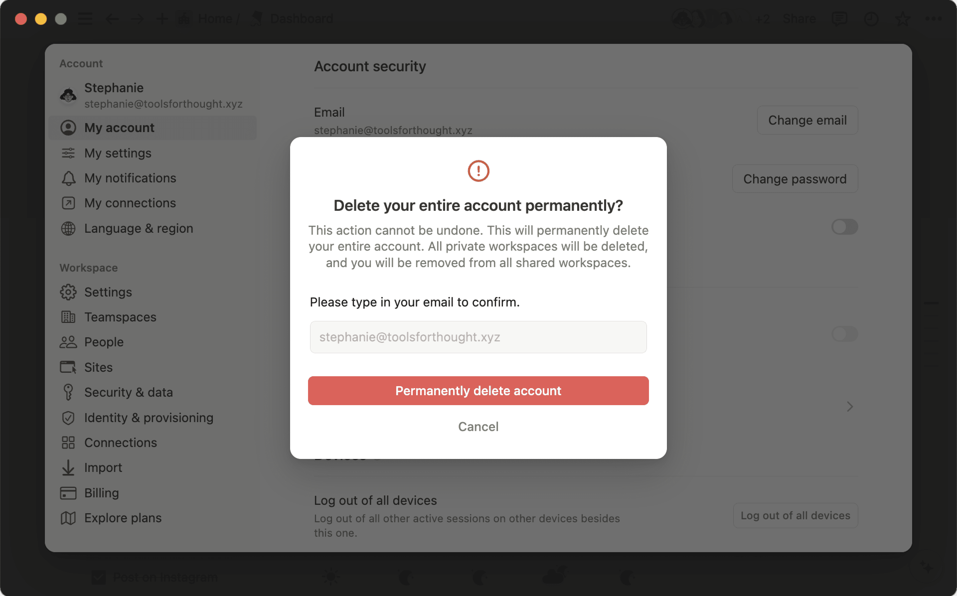 Supprimer votre compte ─ supprimer le compte